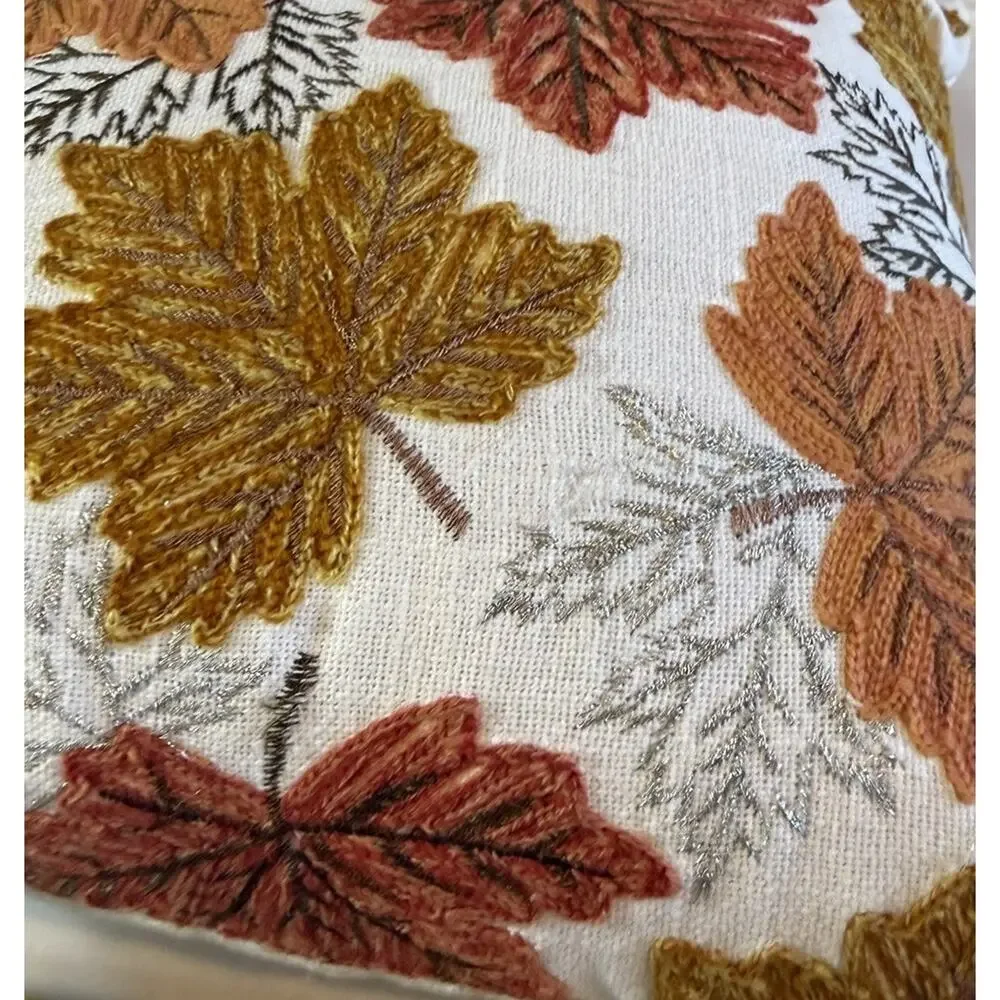 Autumn Hill Leaves Throw Small Pillow Embroidered 12”x12” Fall Harvest
